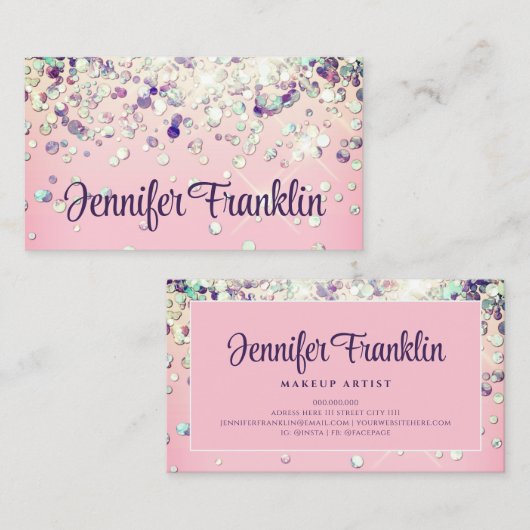 Bling Holographic Glitzer Makeup Artist Pink Visitenkarte (Vorne/Hinten)