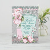 Bling Jewel Floral Baby Shower Einladungen (Stehend Vorderseite)