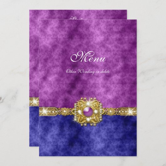 bling Mode des lila blauen Damastes des Menüs Menükarte (Vorne/Hinten)