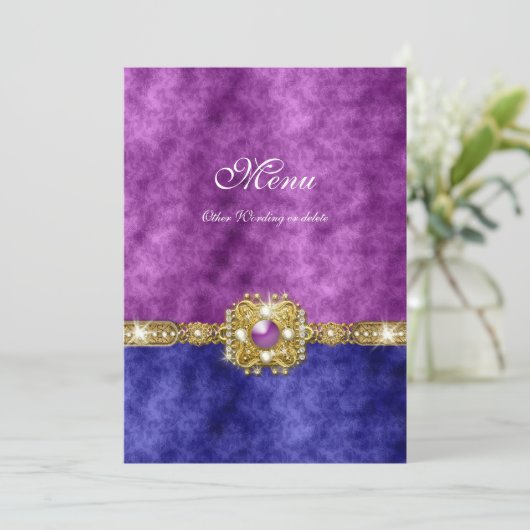 bling Mode des lila blauen Damastes des Menüs Menükarte (Stehend Vorderseite)
