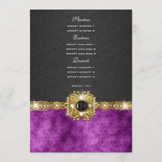 bling Mode des lila schwarzen Damastes des Menüs Menükarte (Rückseite)