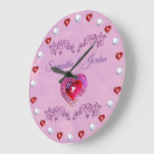 Bling Pink Heart & Cherub Personalised Große Wanduhr (Winkel)