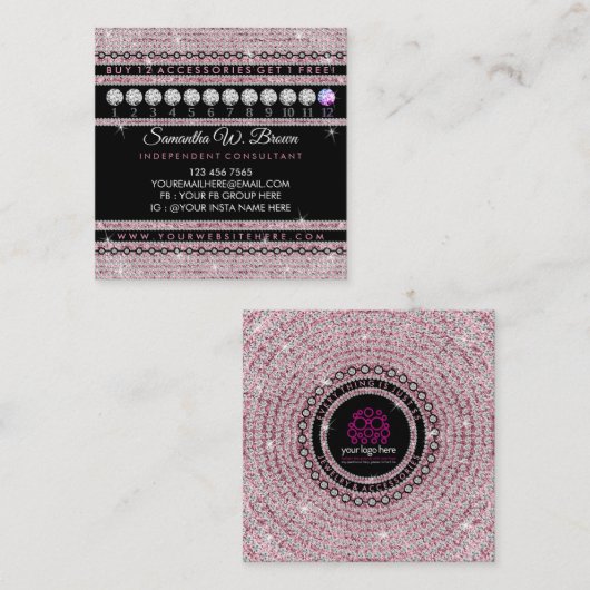 Bling Pink Jewele Diamond Punch Loyalität Quadratische Visitenkarte (Vorne/Hinten)