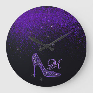 Bling Sparkle Diamond Glitter High Heels Purple Große Wanduhr