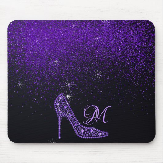 Bling Sparkle Diamond Glitzer High Heels Lila Mousepad (Vorne)
