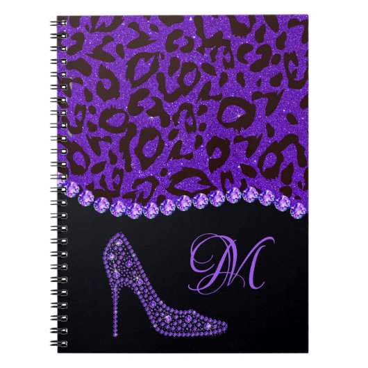 Bling Sparkle Diamond Glitzer Leopard Lila Notizblock (Vorderseite)