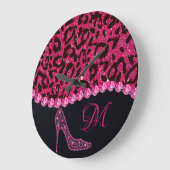 Bling Sparkle Diamond Glitzer Leopard Pink Große Wanduhr (Winkel)