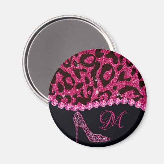 Bling Sparkle Diamond Glitzer Leopard Pink Magnet (Vorderseite/Rückseite)