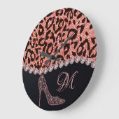 Bling Sparkle Diamond Glitzer Leopard Rose Gold Große Wanduhr (Winkel)