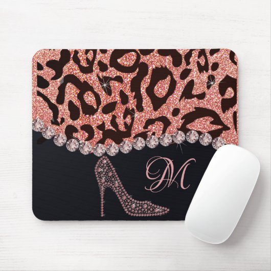Bling Sparkle Diamond Glitzer Leopard Rose Gold Mousepad (Mit Mouse)