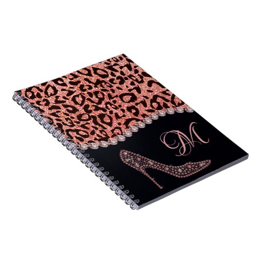 Bling Sparkle Diamond Glitzer Leopard Rose Gold Notizblock (Rechte Seite)