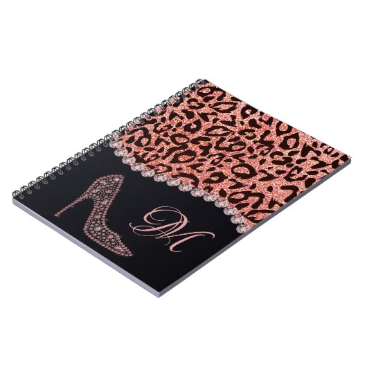 Bling Sparkle Diamond Glitzer Leopard Rose Gold Notizblock (Linke Seite)