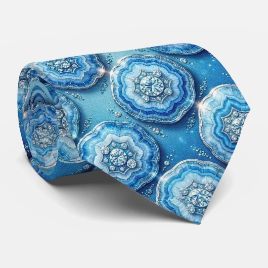 Bling & Sparkle | Luxus-Ozeanblauer Geode-Halstuch Krawatte (Gerollt)