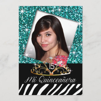 Bling Tiara Zebra Quinceñera 15. Geburtstag| aquam Einladung
