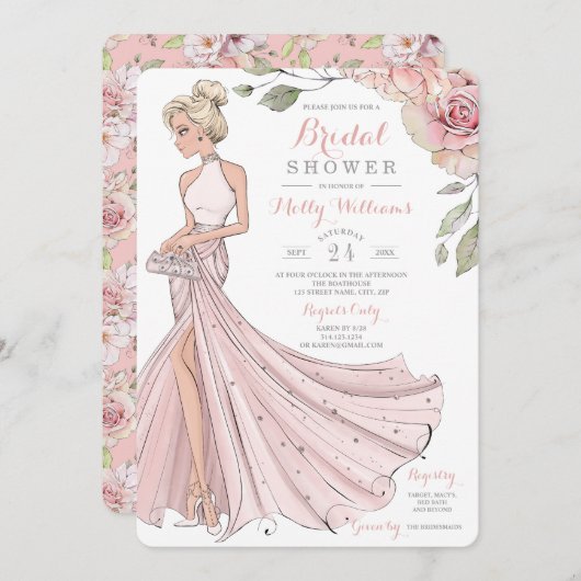 Bling und Glitzer-Mädchen-Braut-Brautparty Einladung (Vorne/Hinten)