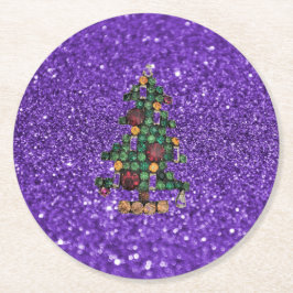 Bling Weihnachtsbaum Lila Glitzer Papier Untersetz Runder Pappuntersetzer