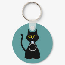 BLING WINK Funny Black Cat Key Ring