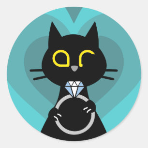 BLING WINK – Purrrfecter Heiratsantrag Schwarze Ka Runder Aufkleber