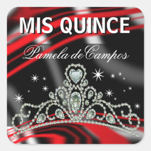 Blinged heraus Quinceañera funkelnde Tiara Quadratischer Aufkleber