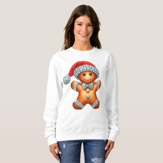 Blinged Imitats Kristall Gingerbread Man Sweatshirt (Vorne ganz)