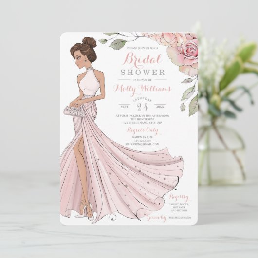 Blingy Brünett Bride Brautparty Einladung (Stehend Vorderseite)