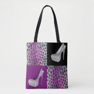 Blingy hoher Heels und Leopard-Druck-Collage Tasche