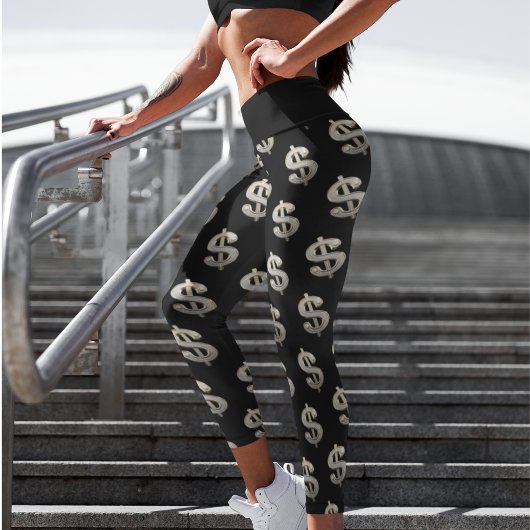 Blingy Silver Dollar Sign Yoga Capri Leggings