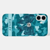 Blingy Teal Camouflage Personalized Case-Mate iPhone Hülle (Rückseite (Horizontal))