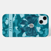 Blingy Teal Camouflage Personalized Case-Mate iPhone Hülle (Rückseite (Horizontal))