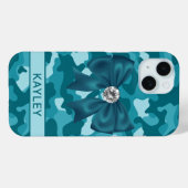 Blingy Teal Camouflage Personalized Case-Mate iPhone Hülle (Rückseite (Horizontal))