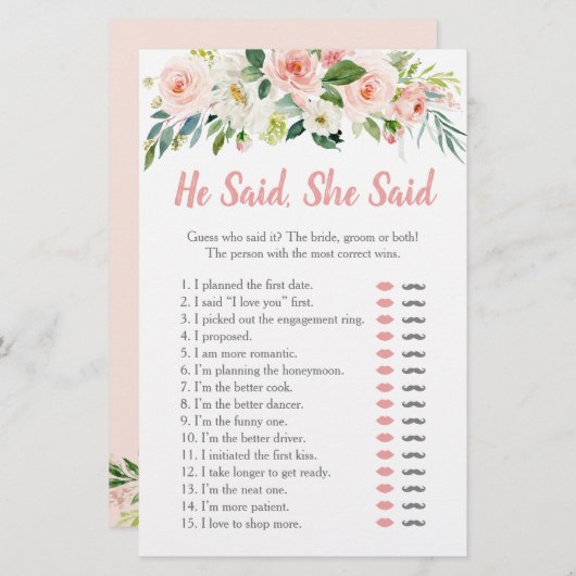 Blink Pink Floral sagte sie sagte Bridal Game (Vorne/Hinten)