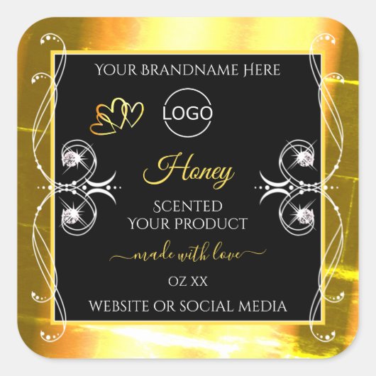 Blinkende Dazzling Gold Black Product Labels Logo Quadratischer Aufkleber (Vorderseite)