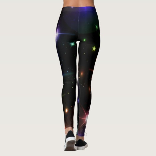 Blinkende, farbenfrohe Glitzer Stars Black Yoga Leggings (Rückseite)