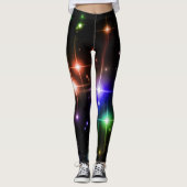 Blinkende, farbenfrohe Glitzer Stars Black Yoga Leggings (Vorderseite)