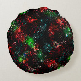 Blinkende Farbflecken unter dunklen und mosaikfarb Rundes Kissen