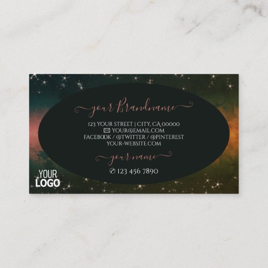 Blinkende farbige Galaxie- und Glitzer-Stars mit L Visitenkarte (Rückseite)