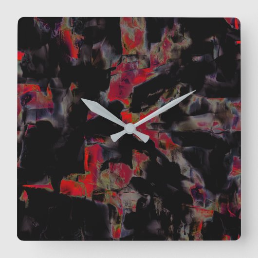 Blinkende rote Flecken auf dunkelgrauem Felsunterg Quadratische Wanduhr (Vorderseite)
