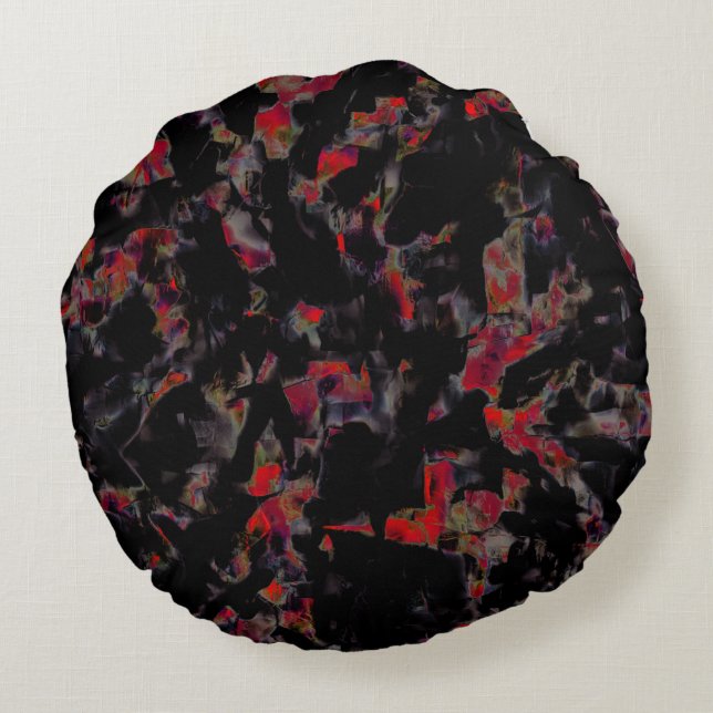 Blinkende rote Flecken auf dunkelgrauem Felsunterg Rundes Kissen (Rückseite)