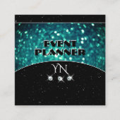 Blinkender Aquamariner Glitzer mit Monogramm Quadratische Visitenkarte (Vorderseite)