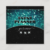 Blinkender Aquamariner Glitzer mit schwarzem Spark Quadratische Visitenkarte (Vorderseite)