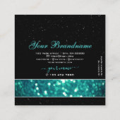 Blinkender schwarzer und Aquamarin funkelnder Glit Quadratische Visitenkarte (Rückseite)