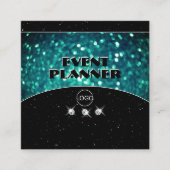 Blinkender schwarzer und Aquamariner Glitzer mit L Quadratische Visitenkarte (Vorderseite)