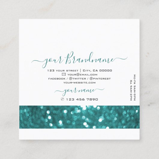 Blinkender, weißer Aquamarin funkelnder Glitzer Be Quadratische Visitenkarte (Rückseite)