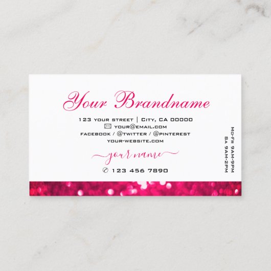 Blinkender weißer Girly Pink Sparkling Glitzer Sti Visitenkarte (Rückseite)