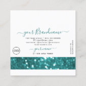 Blinkender, weißer und Aquamarin glänzender Glitze Quadratische Visitenkarte (Rückseite)