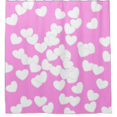 Blinkendes Pink mit großen weißen Herzen Duschvorhang (Vorderseite)