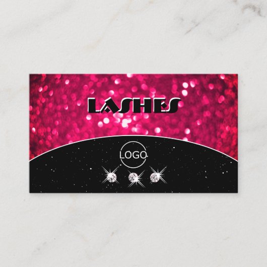 Blinkendes Schwarz-Girly-Rosa-Glitzer-Logo Visitenkarte (Vorderseite)
