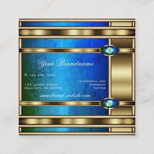 Blinkes Gold mit Aquamarinem, glänzendem Marmormus Quadratische Visitenkarte (Rückseite)