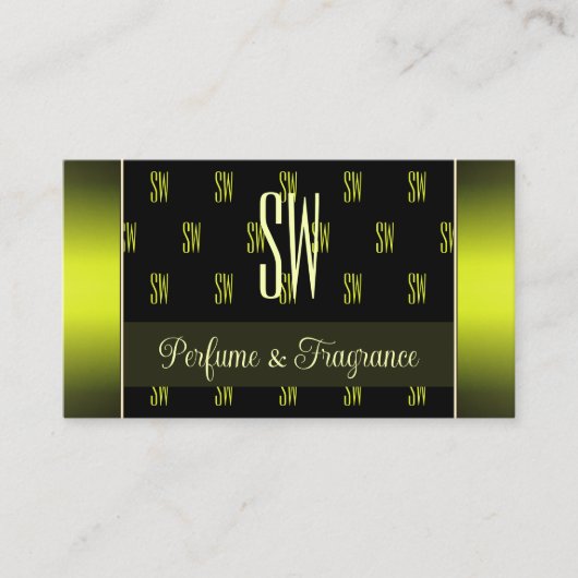 Blinkes Schwarz-Gelb mit Foto und Chic Monogram Visitenkarte (Vorderseite)