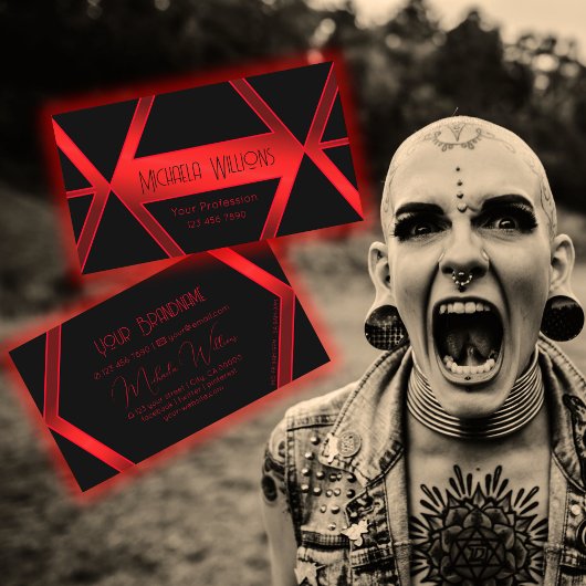 Blinkes Schwarzes geometrisches, schimmliges rotes Visitenkarte